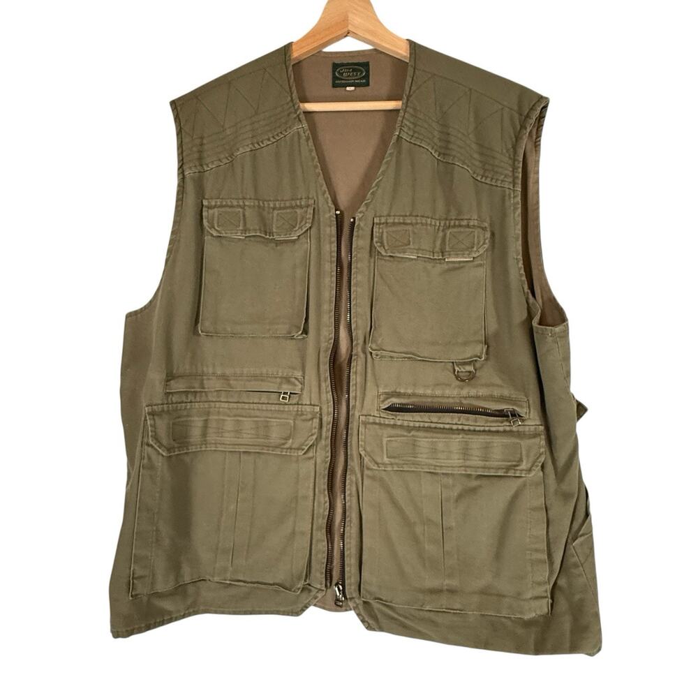 VTG Jim West Outdoor Wear Green Khaki Vest SIZE LARGE Hunting Fishing Photograph